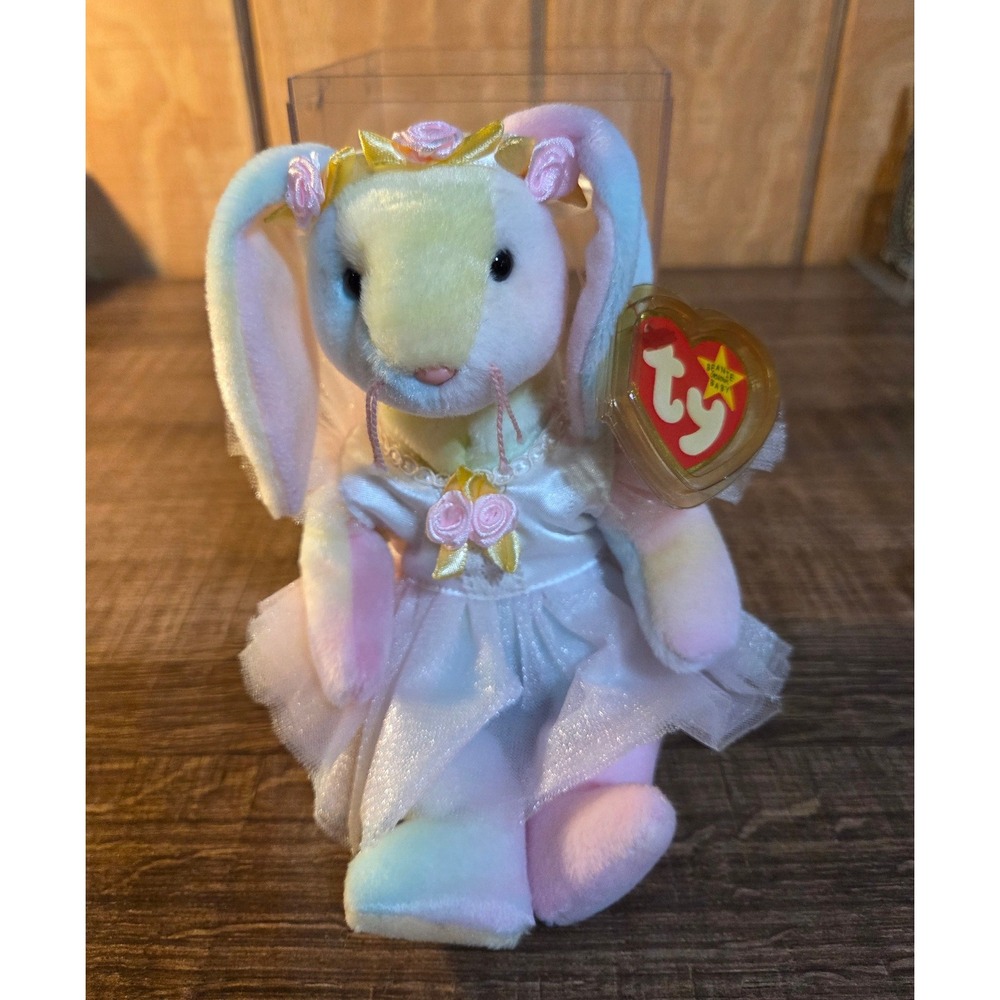 Ty Beanie Baby Hippie the Rabbit Pastel Tie Dye Bunny Ballerina Tutu 1998 Tag